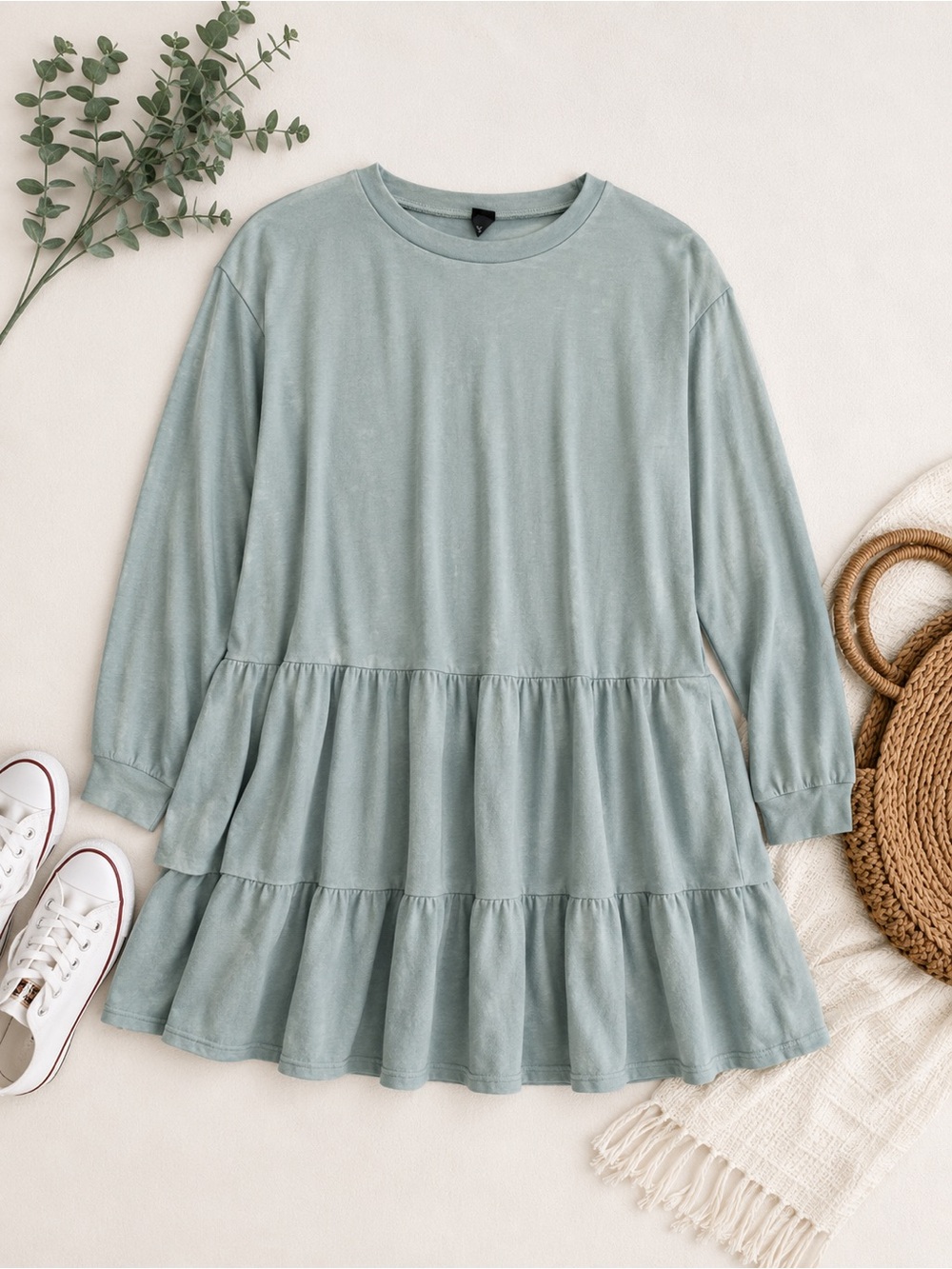 Wild Fable Tiered Long Sleeve Sweater Dress in Light Blue Size M